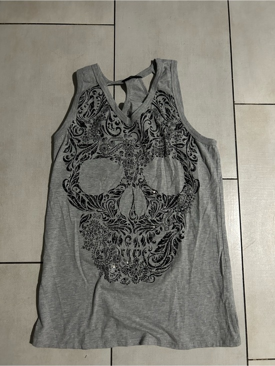 Affliction Tops - Affliction Gray Tank Top with Black Ornate Skull
